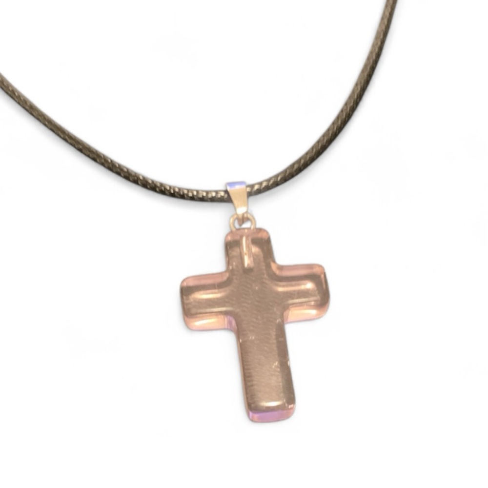 Elegant Clear Pink Cross Pendant Necklace